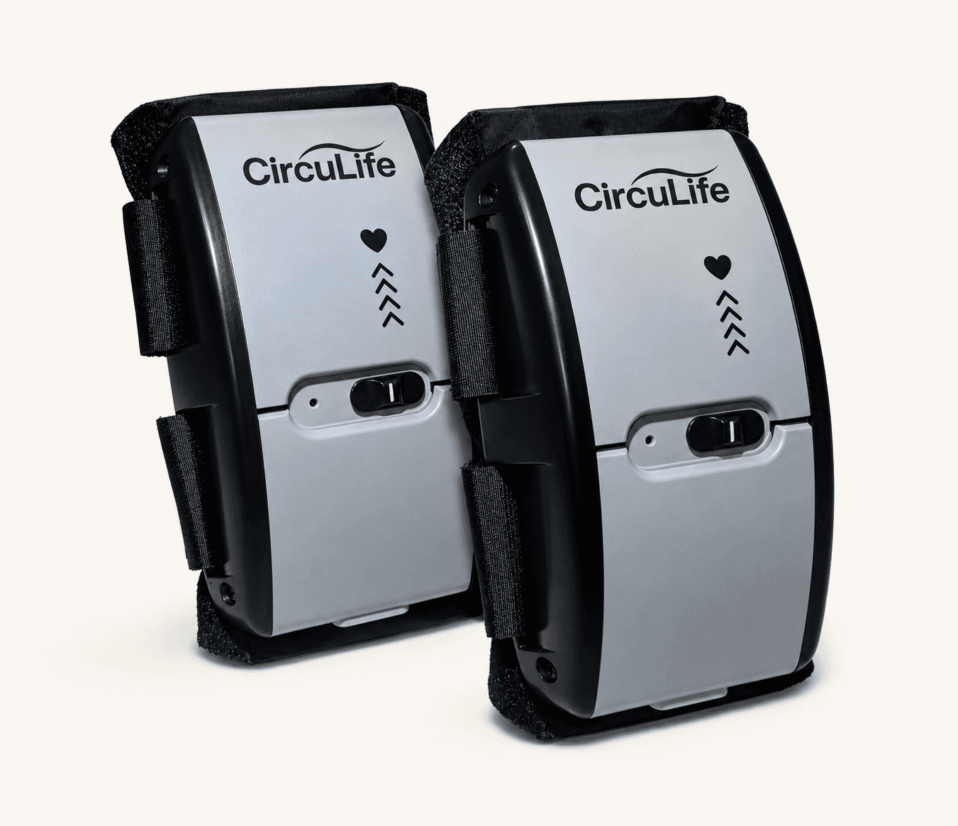 Two CircuLife active compression devices, calf-worn, side-by-side.